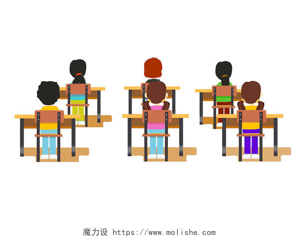 彩色手绘卡通课室教室桌子椅子讲台学生上课元素PNG素材